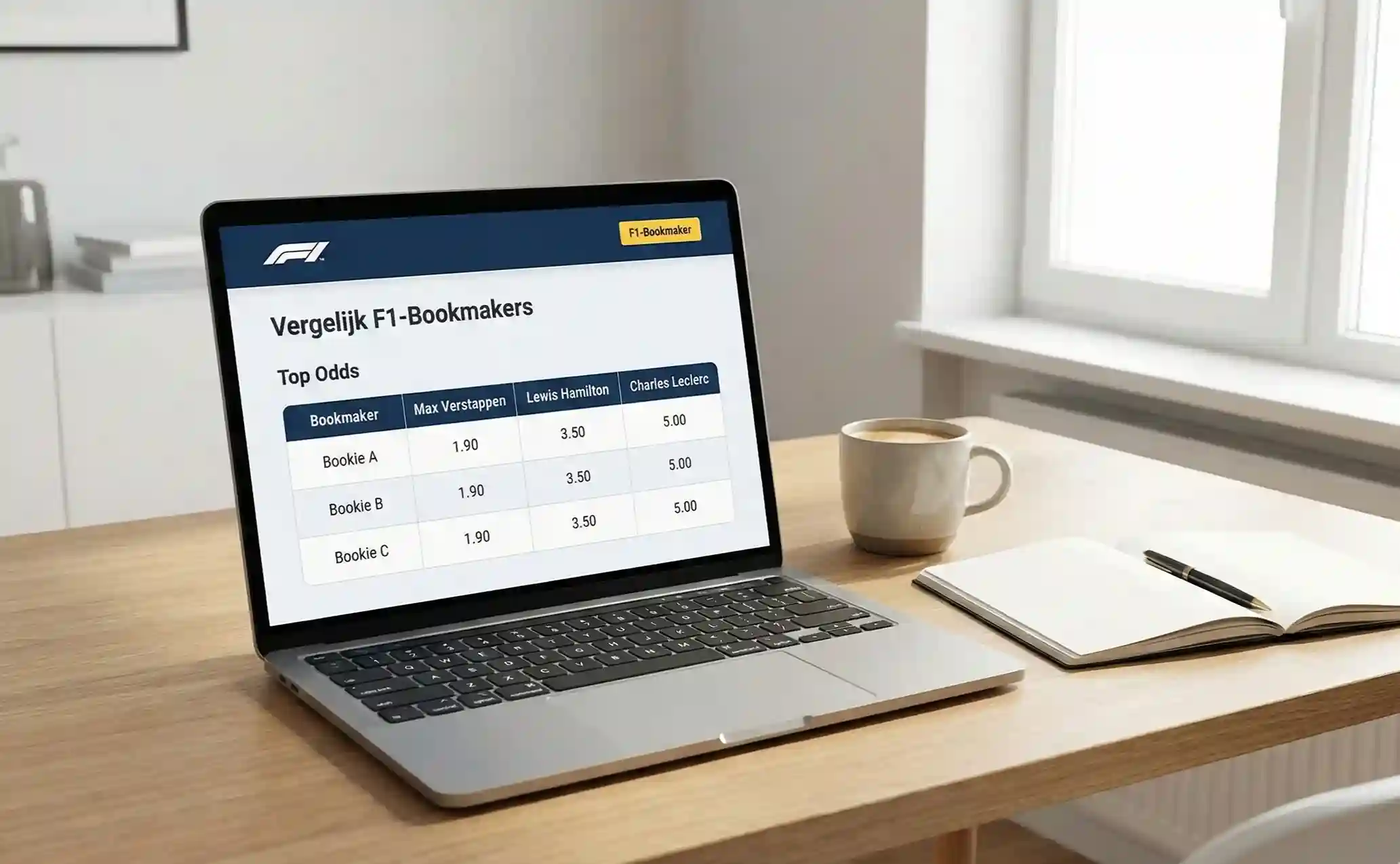 Laptop toont bookmaker vergelijking met F1 odds