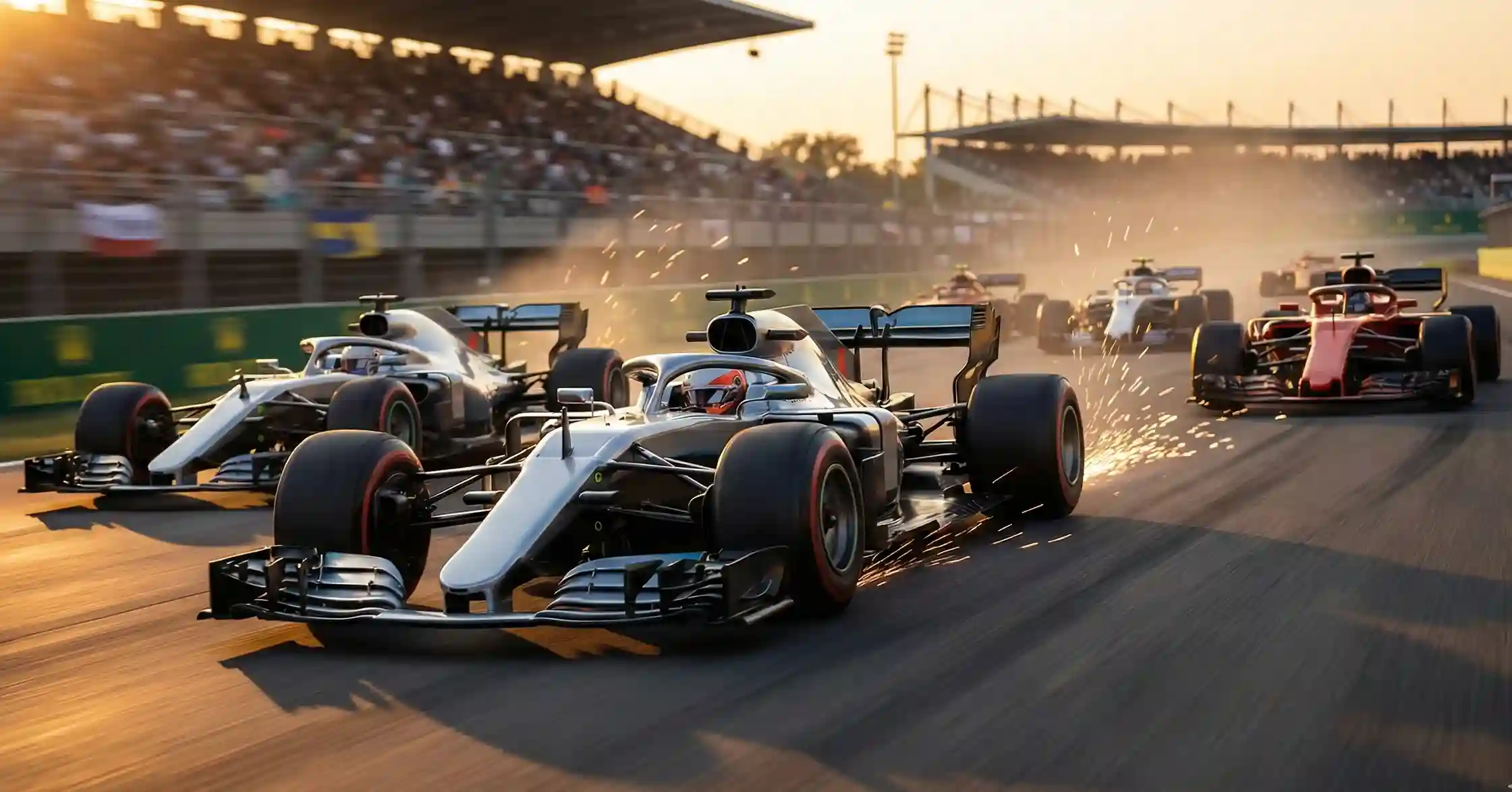 Formule 1 auto's racen op hoge snelheid tijdens een Grand Prix