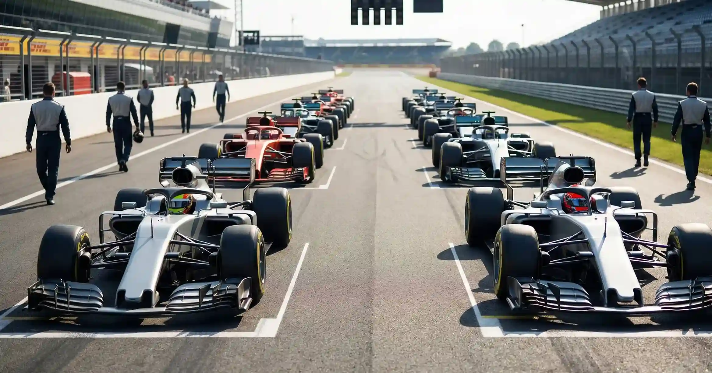 Formule 1 coureurs op de startgrid klaar voor de race