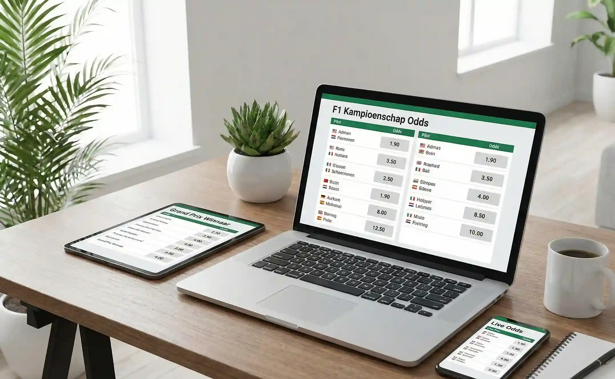 Meerdere apparaten tonen verschillende F1 bookmaker odds