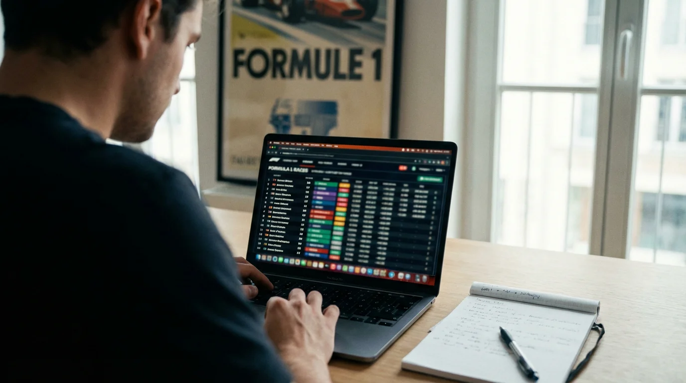 Scherm met Formule 1-quoteringen voor een Grand Prix-raceweekend