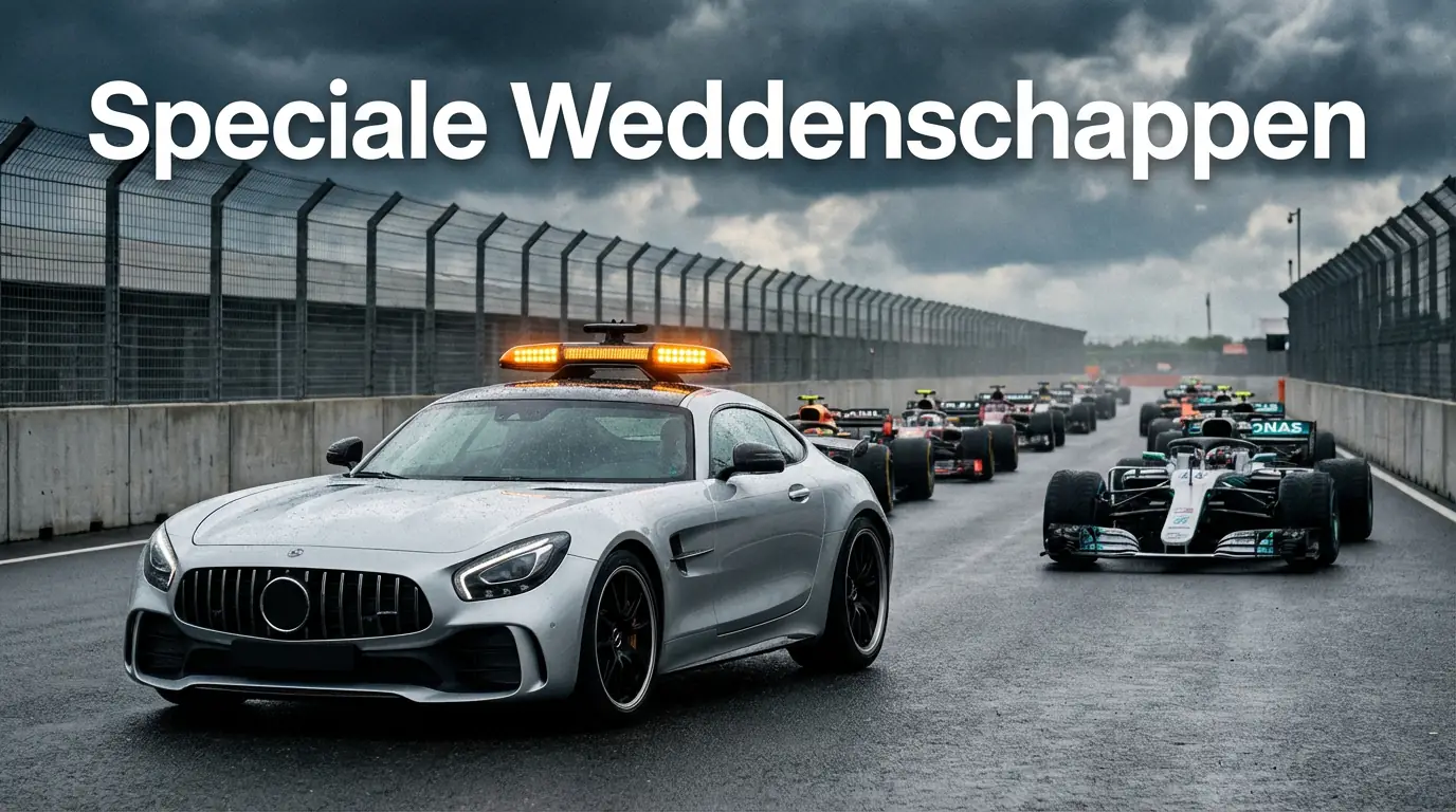 Safety car met zwaailichten voor het veld op een Formule 1-circuit